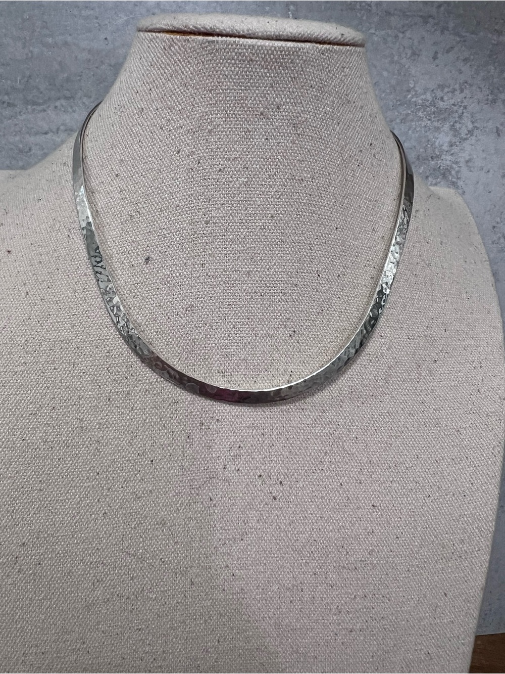 Hammered 925 Sterling Silver Torque Choker Necklace Open Collar